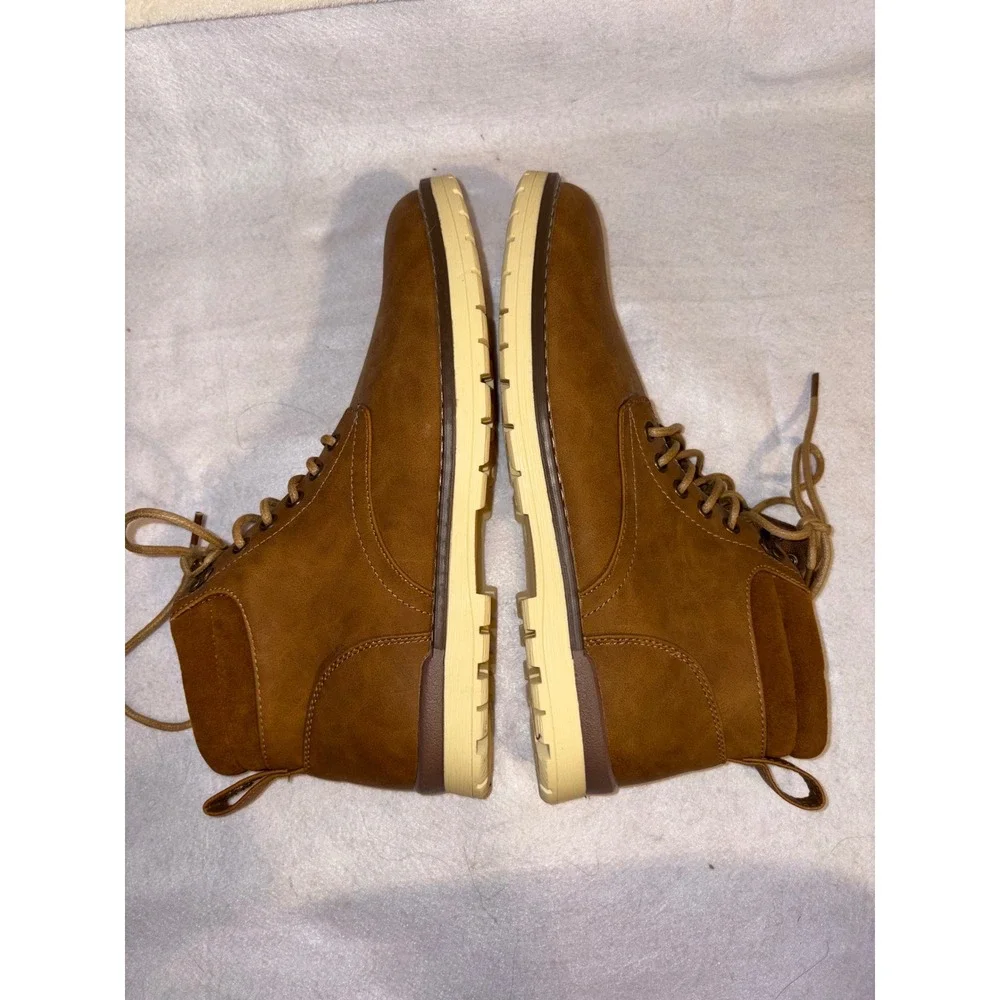 Vostey Mens Casual Chukka Boots Lace Up Ankle Yellow Brown Synthetic Leather